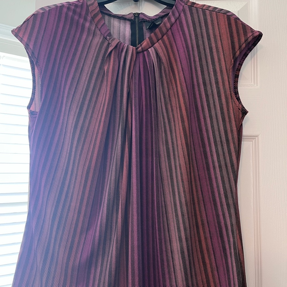 Worthington Purple and Pink Pleated Cap-Sleeve Tunic